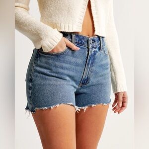 Abercrombie & Fitch: High Rise Mom Short- Dark Wash Distressed- 31